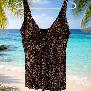 Trimshaper Leopard Print Shaping Swim Tankini Top | Size 14